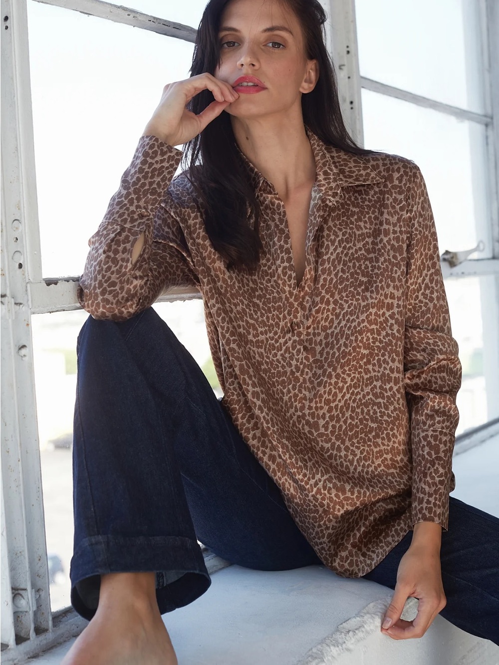 Catherine Gee Daria French Cuff Silk Blouse - Elegant Leopard